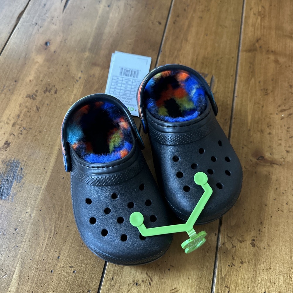 CROCS Classic Lined Spray Dye Clog Black/Multi Shoes US  C 8 Comfy And Cute S064